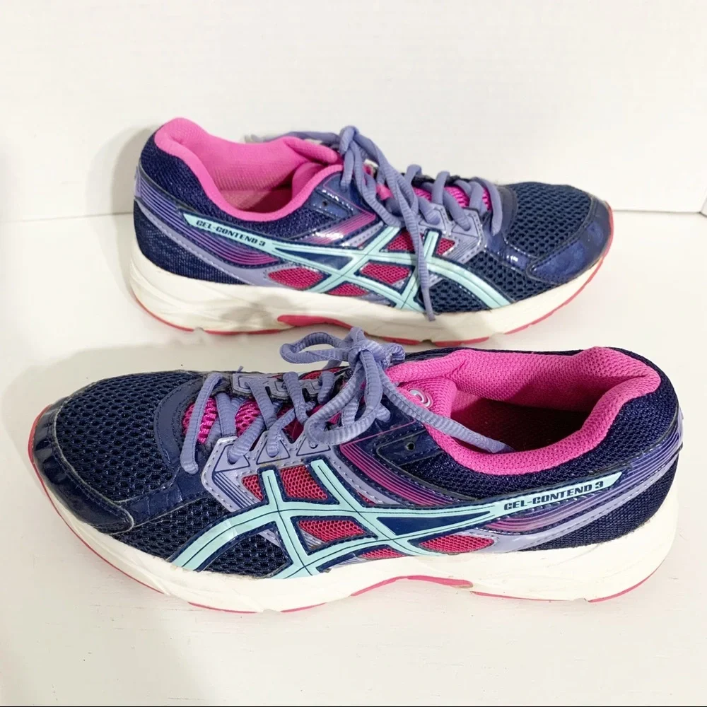 Asics Gel-Contend 3 T5F9N Running Athletic Walking Lace Up Shoes Pink/Teal/Navy